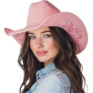 New Cowgirl Western Hat Embroidered Suede Pink Women